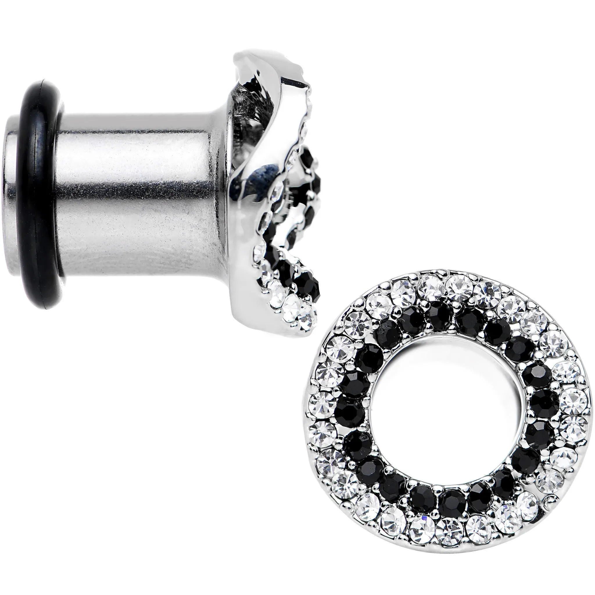 0 Gauge Clear Black Gem Steel Warped Ring Single Flare Tunnel Plug Set