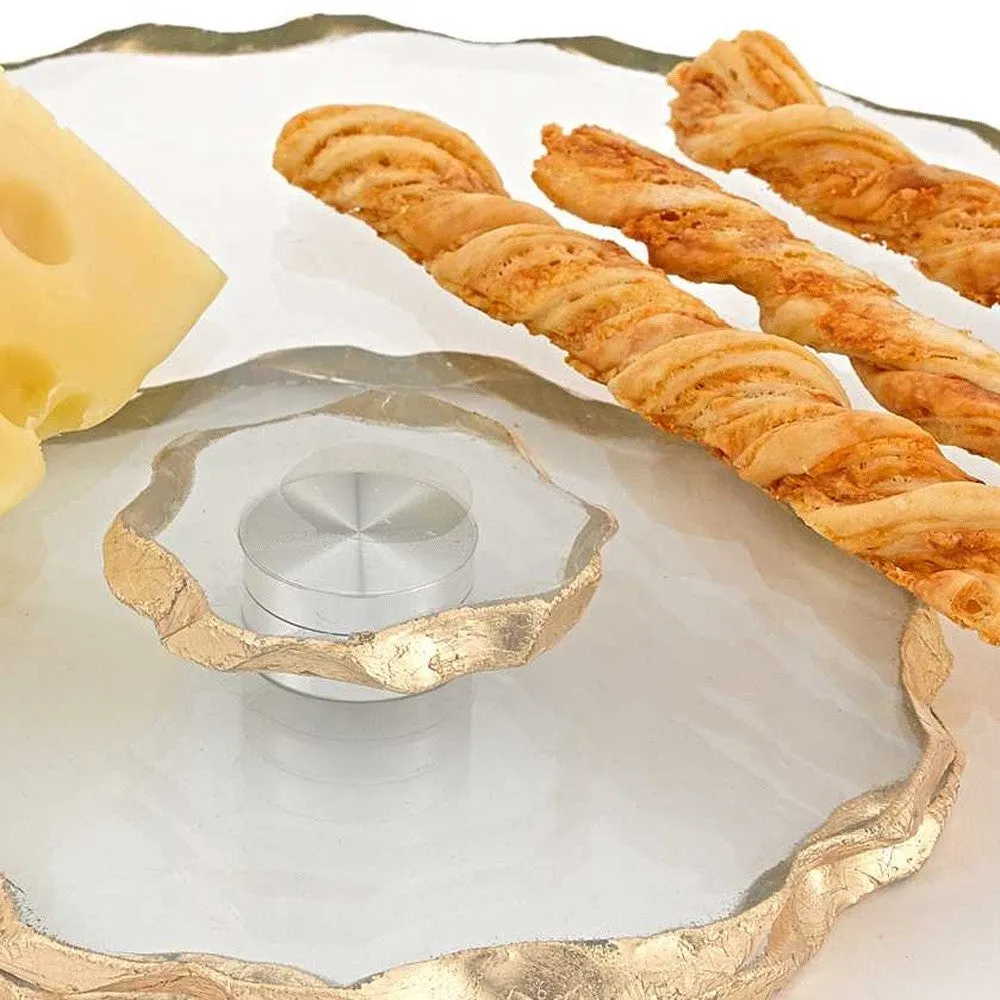 13 Hand Decorated Chiseled Edge Gold Leaf Turning Platter By Homeroots