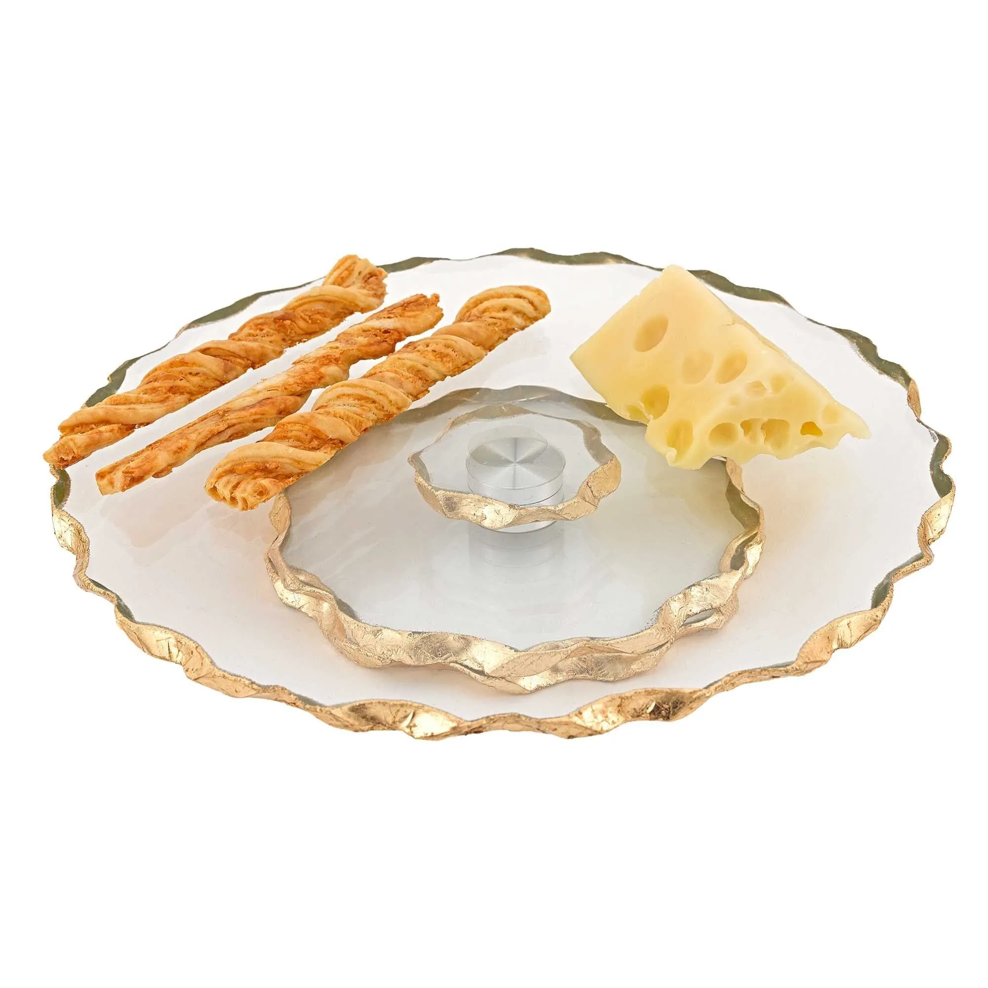 13 Hand Decorated Chiseled Edge Gold Leaf Turning Platter By Homeroots