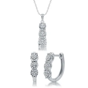 1/6 CTW Diamond Three Stone 18-inch Pendant in Rhodium Plated Sterling Silver