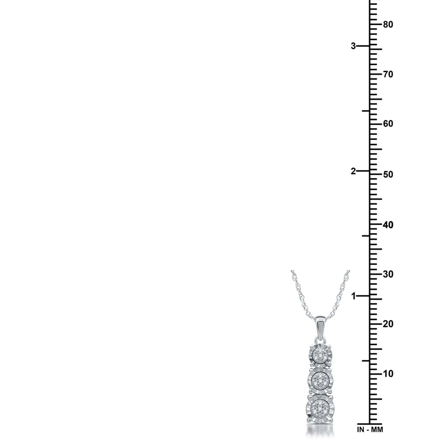 1/6 CTW Diamond Three Stone 18-inch Pendant in Rhodium Plated Sterling Silver
