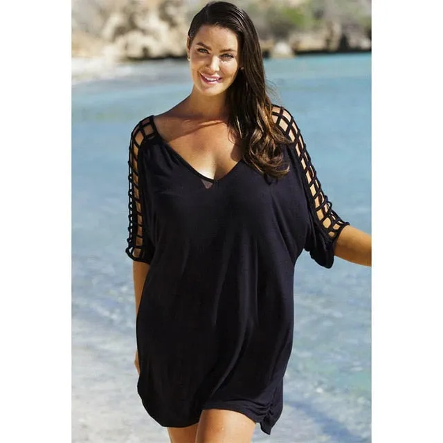 2021 Women V-Neck Hollow Out Swimwear Cover Up Sizes S - 3XL