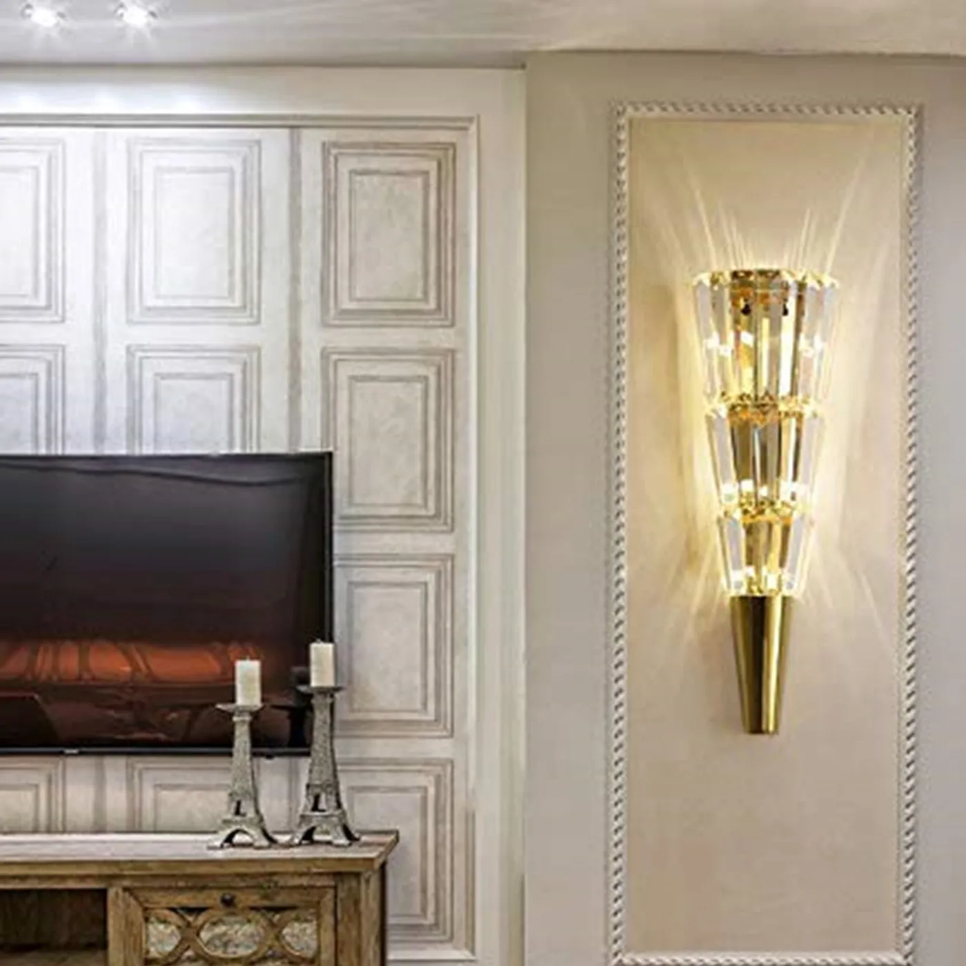 20W MODEL 7 LED CRYSTAL MASHAL MODERN GOLD METAL WALL LIGHT FOR DRAWING ROOM