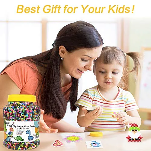 23,000 pcs Fuse Beads Kit for Kids Crafts, 30 Colors Iron Beads Set with 3 Pegboards, 5 Ironing Paper, 10 Patterns, Gifts for Birthday Christmas, Multicolor 5mm Melty Beads Bulk Refill Kit by Inscraft