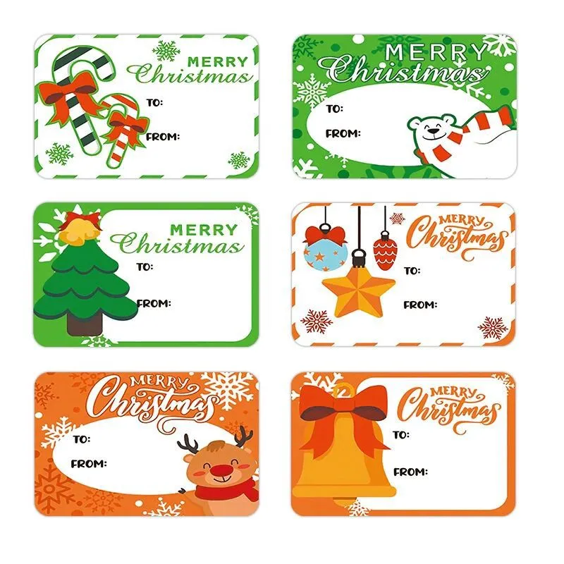 250PCs 6 Designs Square Merry Christmas Christmas Label Gift Stickers tape
