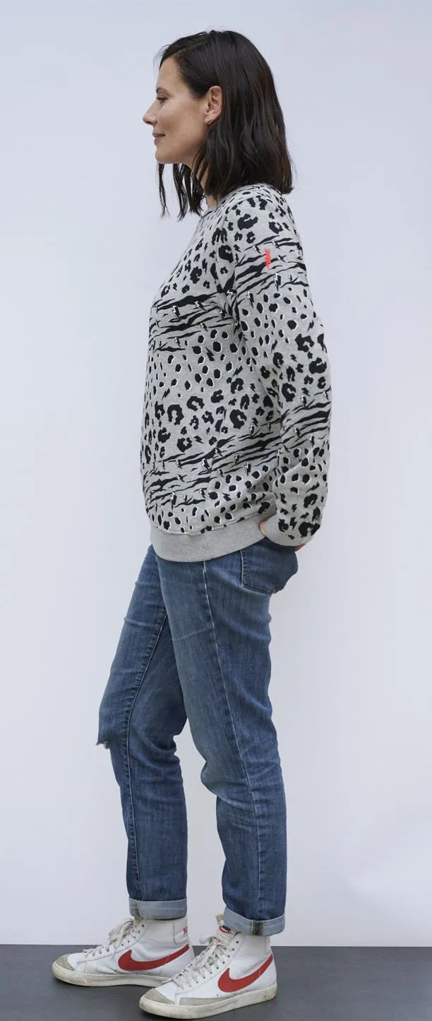 Adult Super Soft Sweatshirt Grey Mixed Animal Print