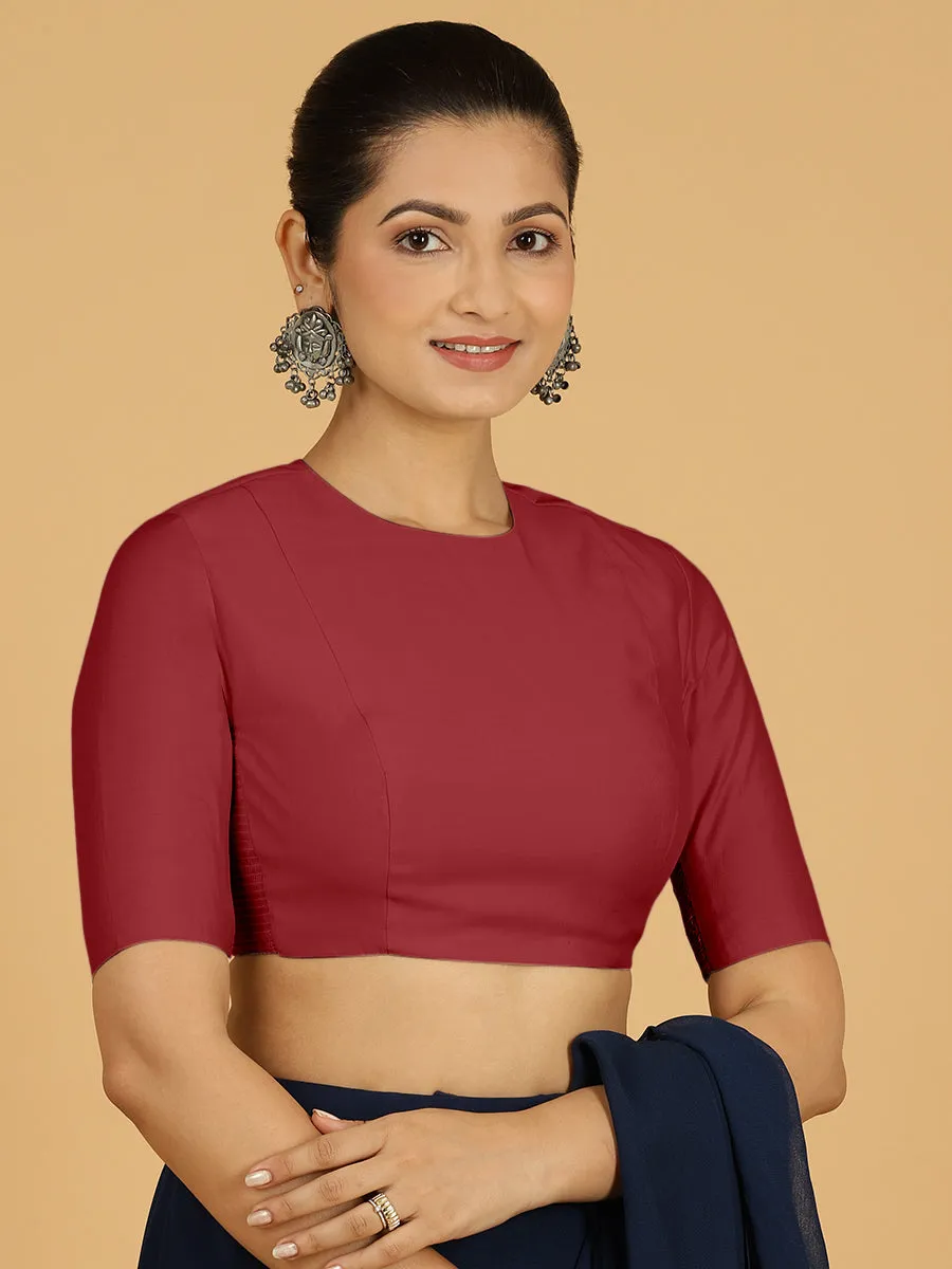 Amisha x Rozaana | Elbow Sleeves Saree Blouse in Scarlet Red