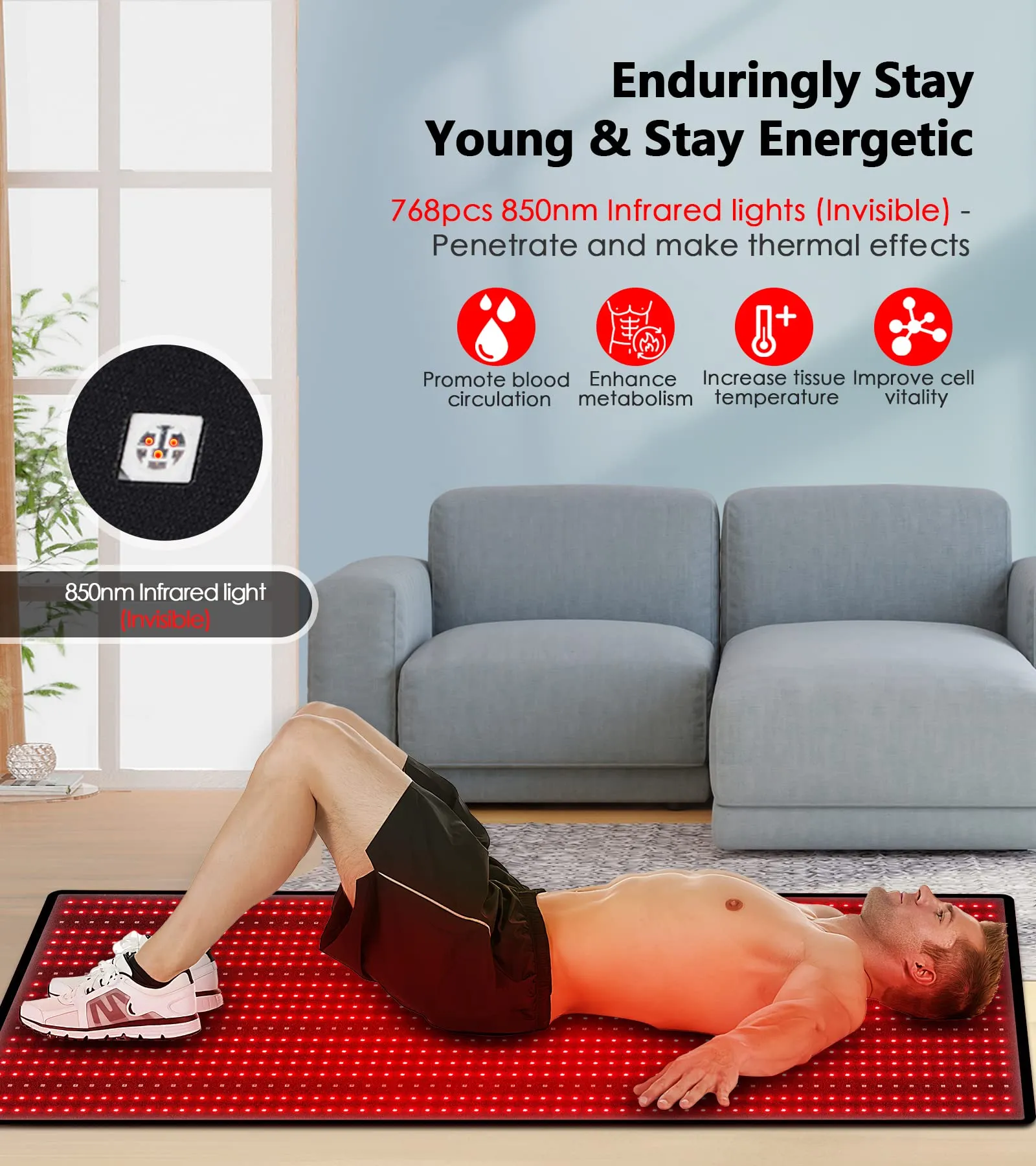 Astarexin Red Light Therapy Mat - 1280PCS LED 71''×31'' Large Red & Infrared Light Therapy Device Pad with Red Light 660nm and Near-Infrared Light 850nm for Full Body Pain Relief