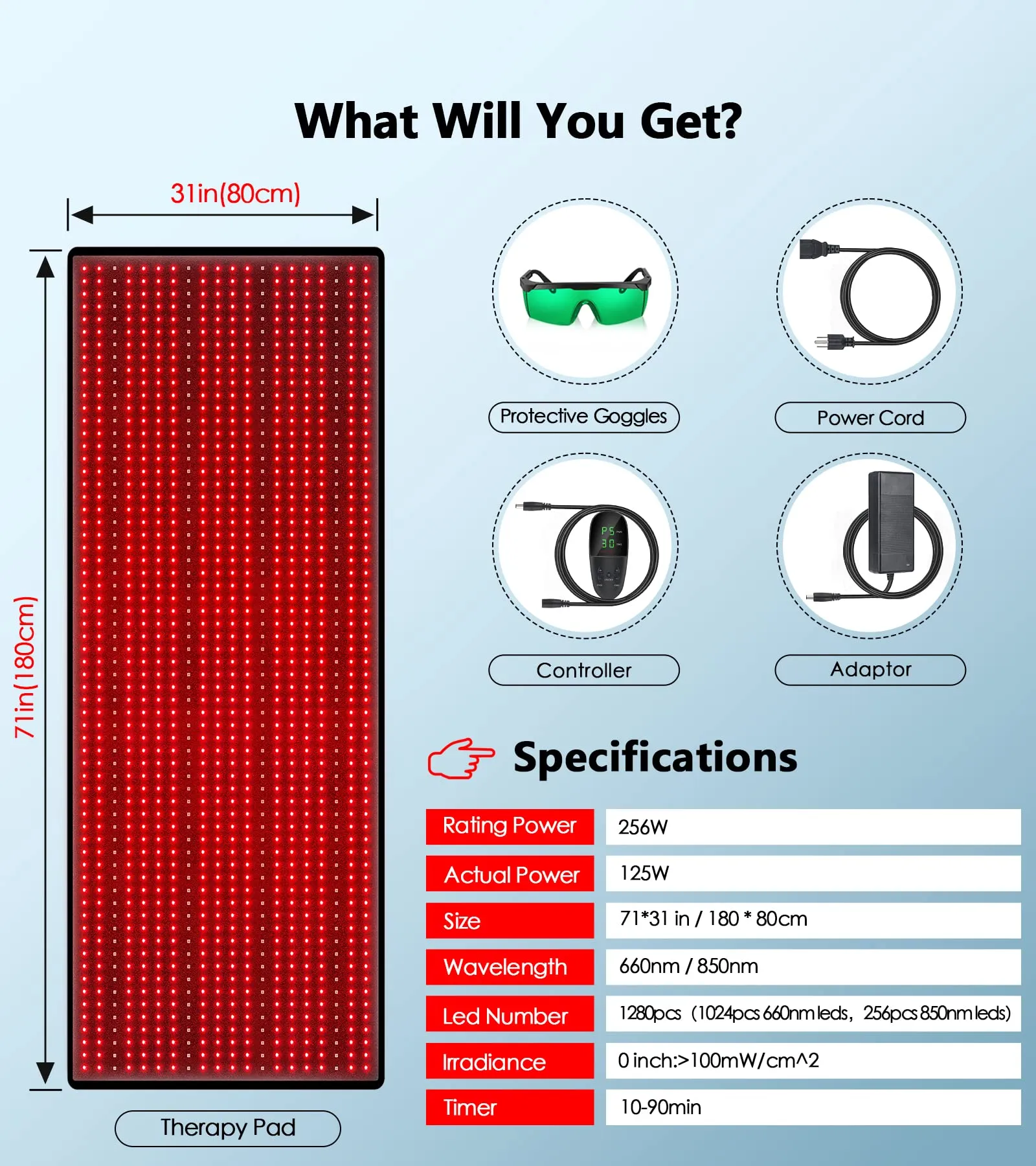 Astarexin Red Light Therapy Mat - 1280PCS LED 71''×31'' Large Red & Infrared Light Therapy Device Pad with Red Light 660nm and Near-Infrared Light 850nm for Full Body Pain Relief