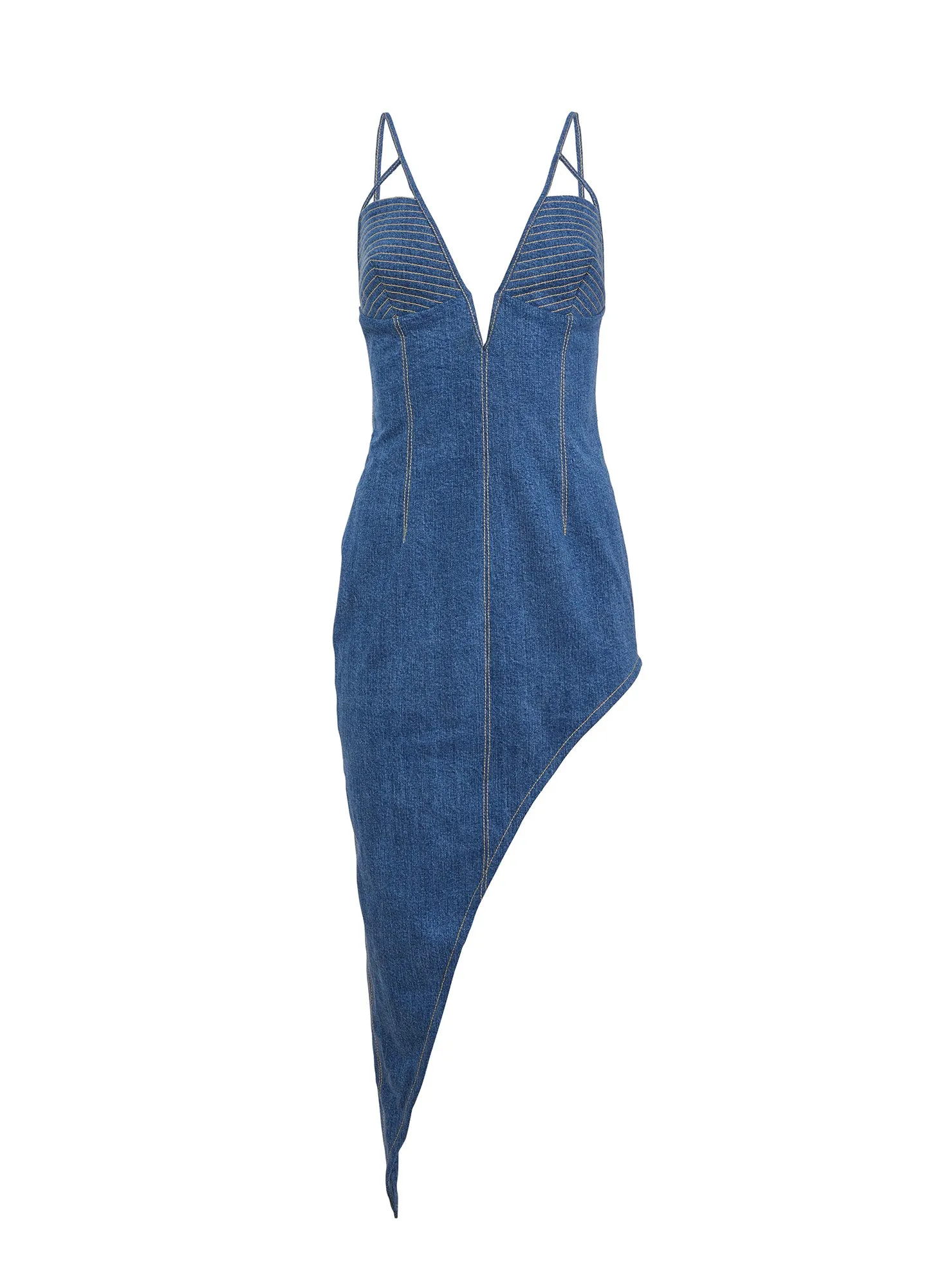 Asymmetric Denim High Leg Dress