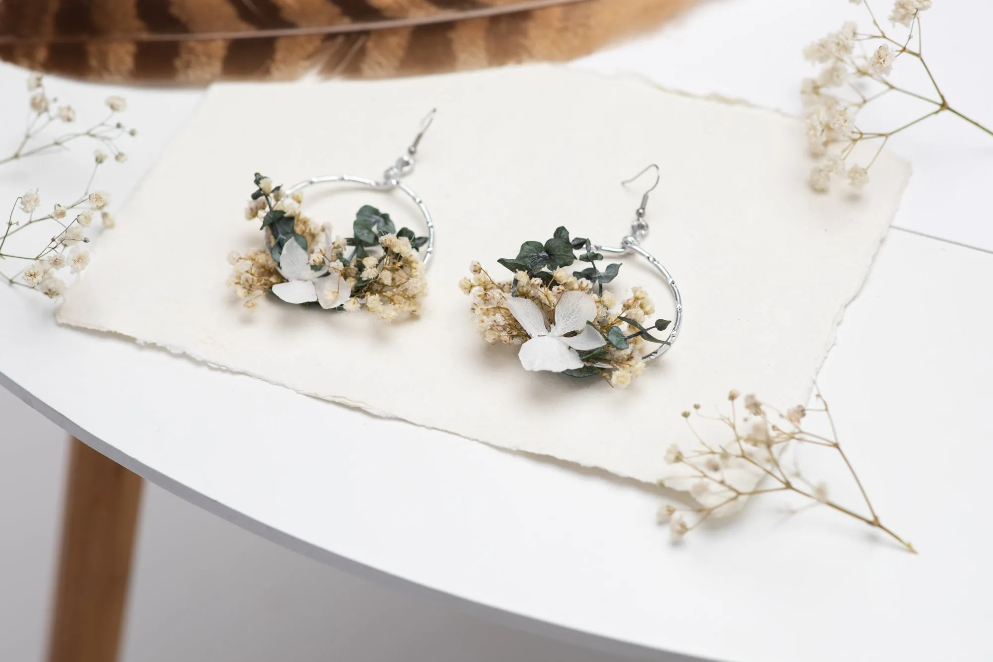 Baby's breath circle dangle earrings