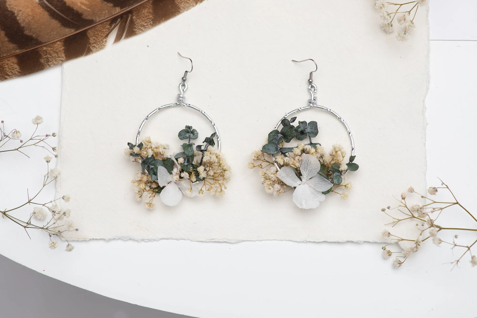 Baby's breath circle dangle earrings