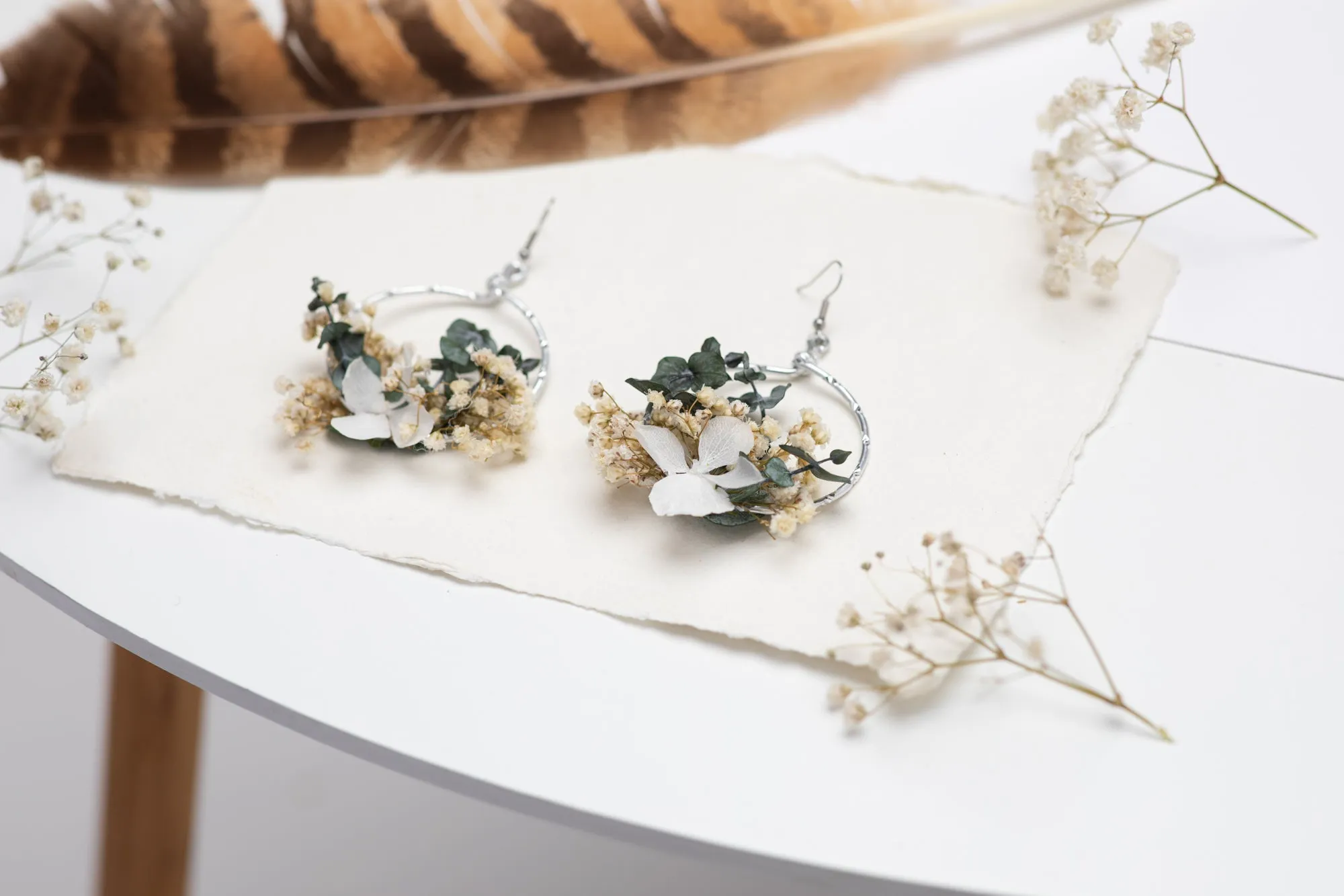 Baby's breath circle dangle earrings