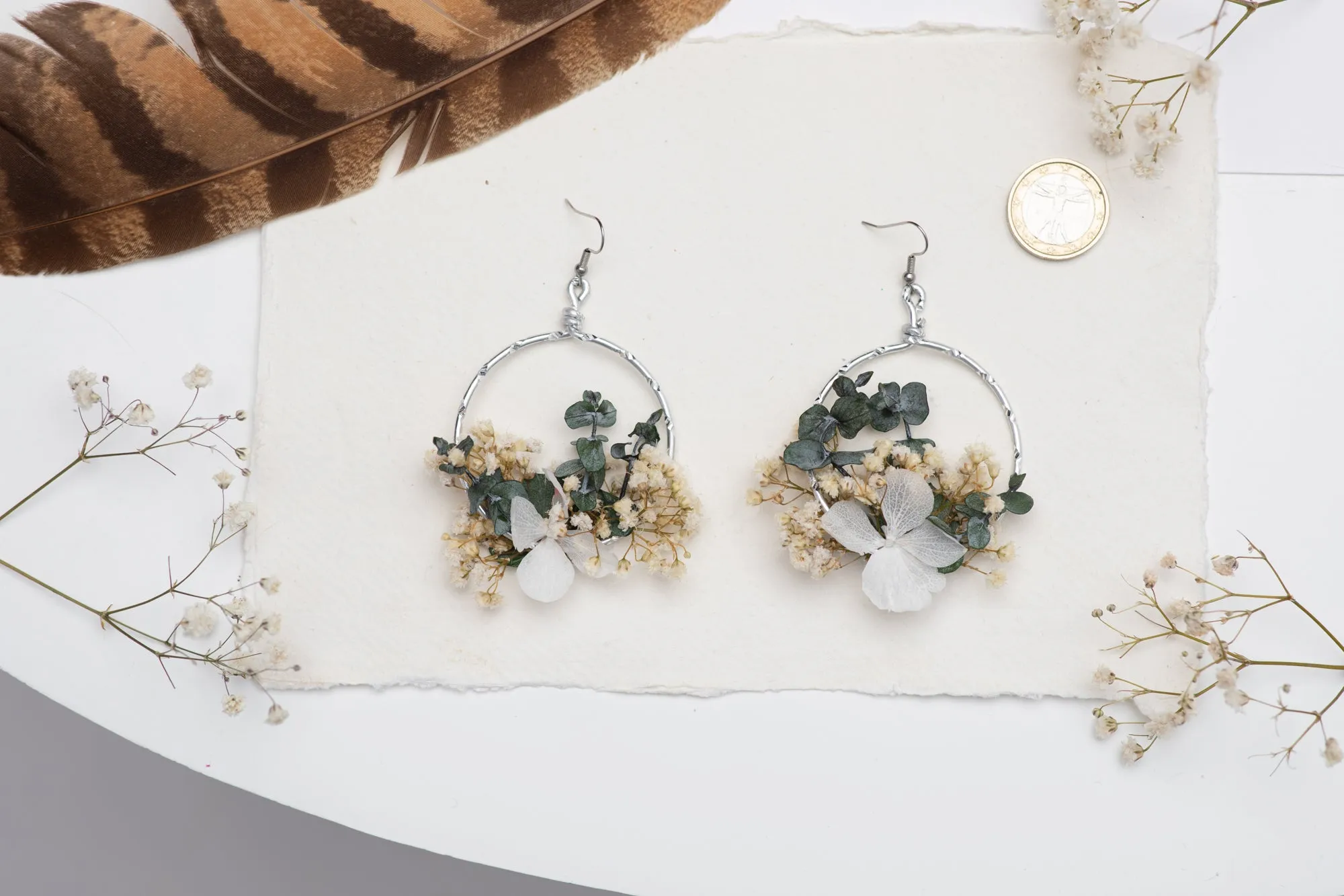 Baby's breath circle dangle earrings
