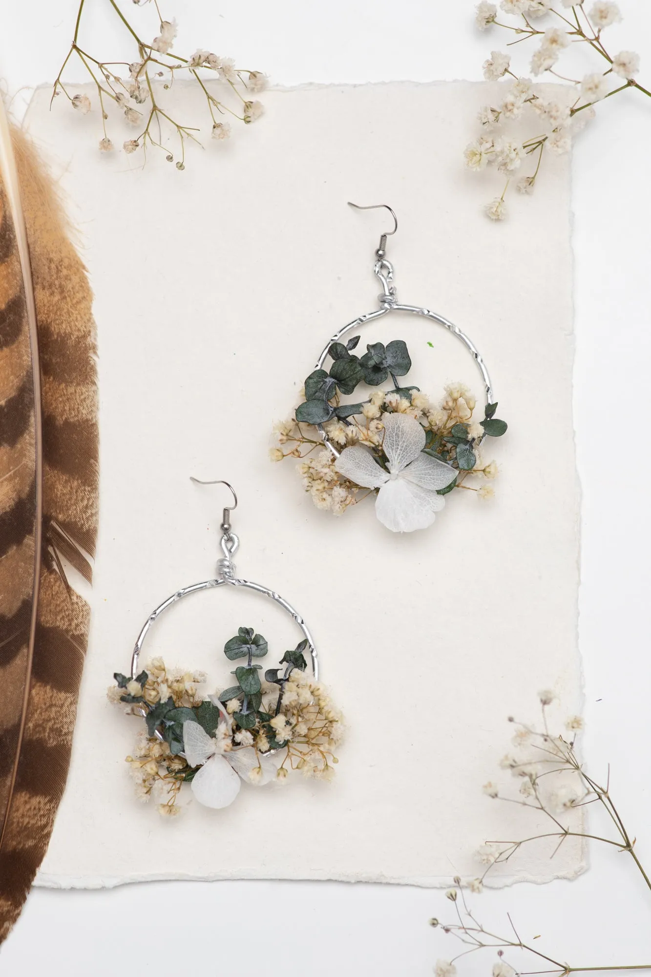 Baby's breath circle dangle earrings