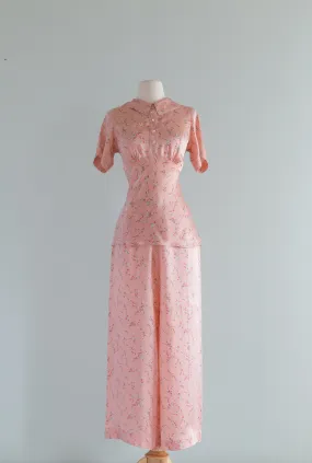 Beautiful 1930's Silk Pajama Set By Prints Charming / SM