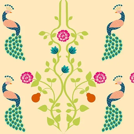 Beautiful Peacock Repeat Pattern Wallpaper
