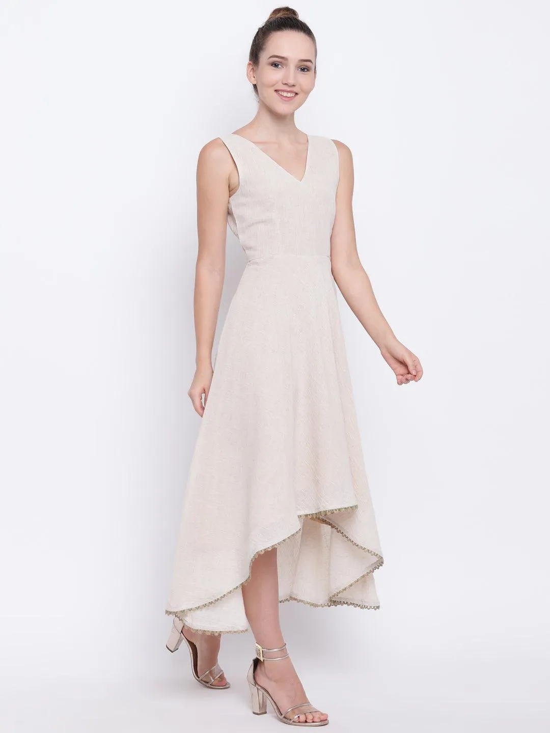 Beige Pure Cotton Asymmetric Dress
