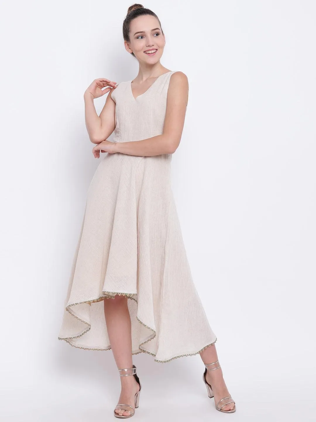 Beige Pure Cotton Asymmetric Dress