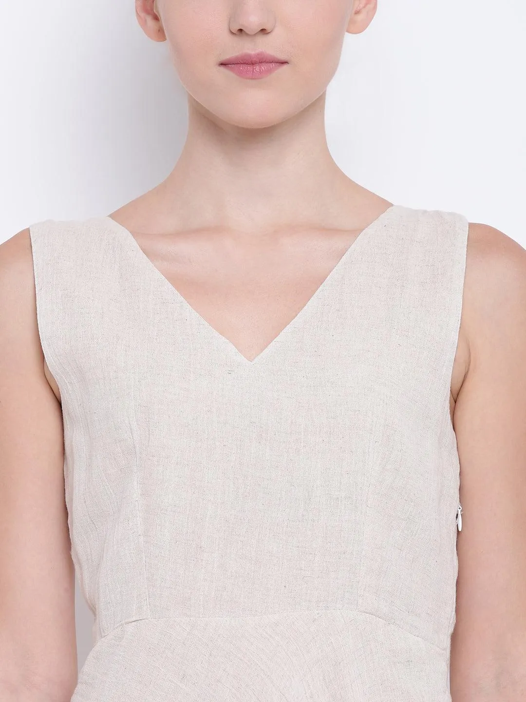 Beige Pure Cotton Asymmetric Dress
