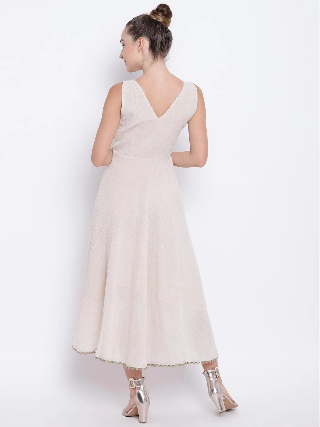 Beige Pure Cotton Asymmetric Dress
