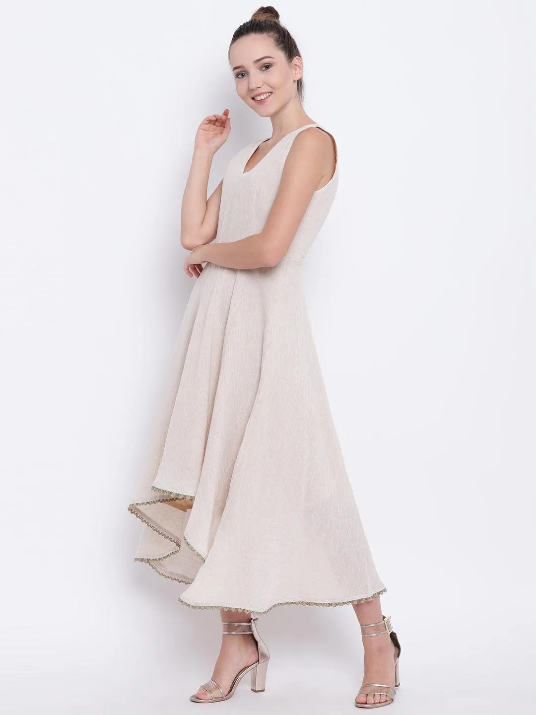 Beige Pure Cotton Asymmetric Dress