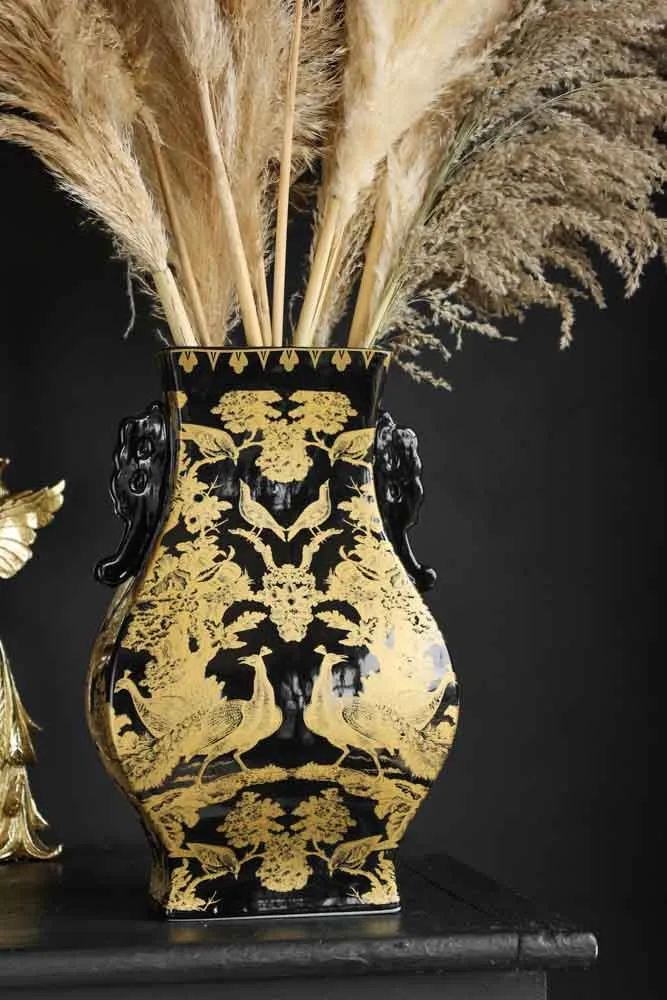 Black & Gold Chinoiserie Porcelain Vase