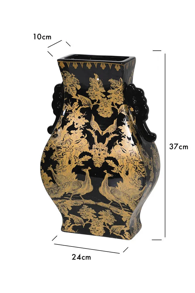 Black & Gold Chinoiserie Porcelain Vase