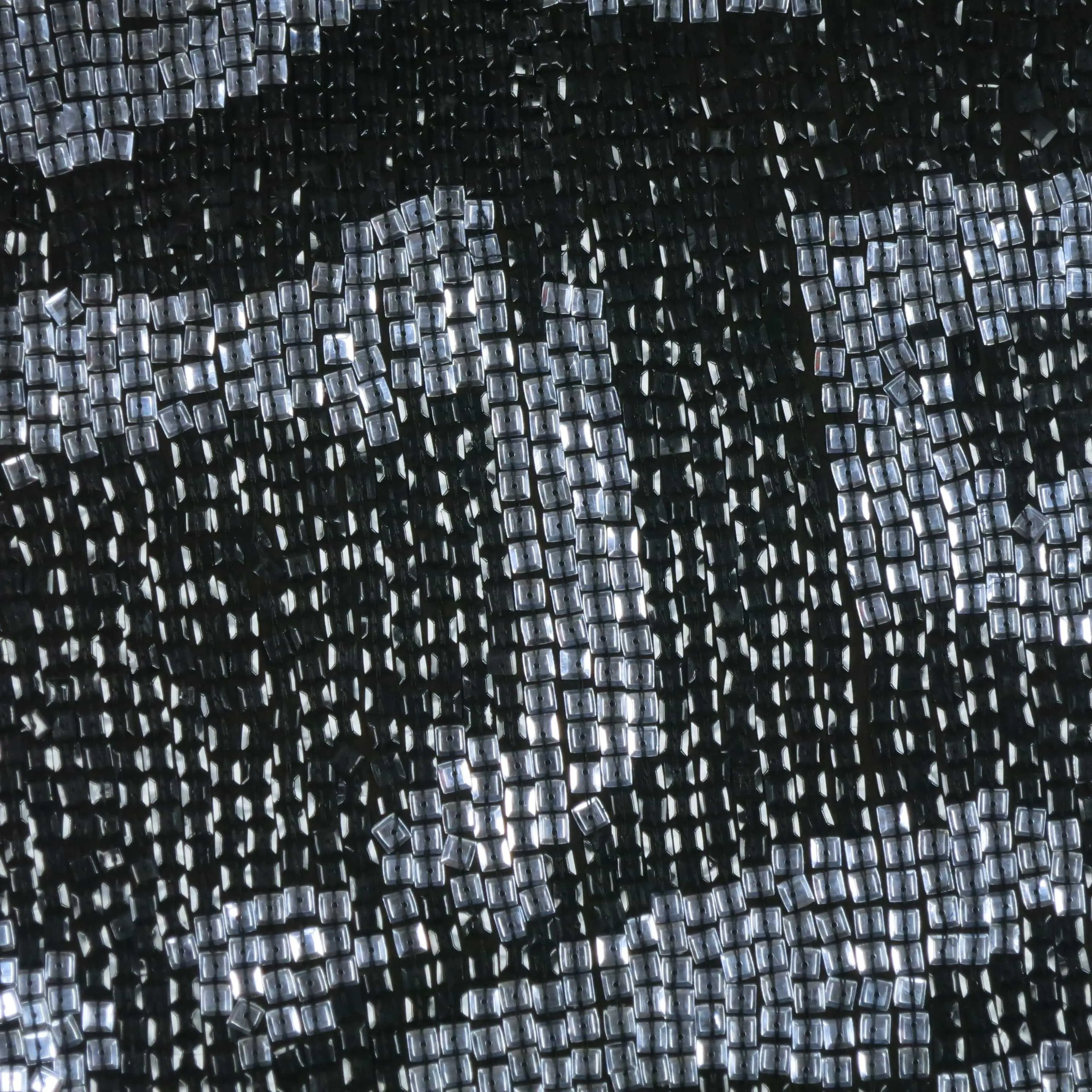 Black and Midnight Blue Floral Beaded Sequin on Georgette Ground