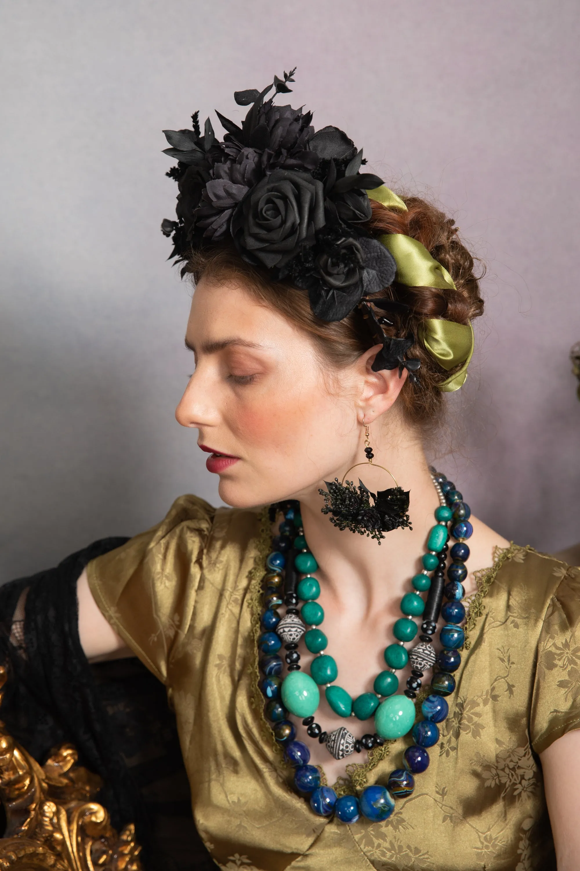 Black dangle hoop earrings
