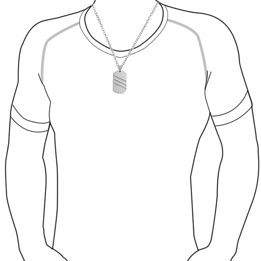 Black Dog Tag Pendant Necklace Edge Silver Tone Stainless Steel Bead