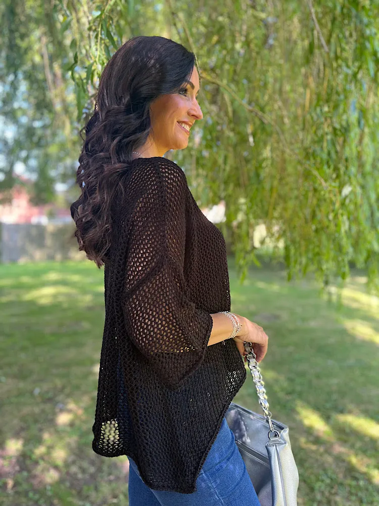 Black Loose Weave Knit Michaela