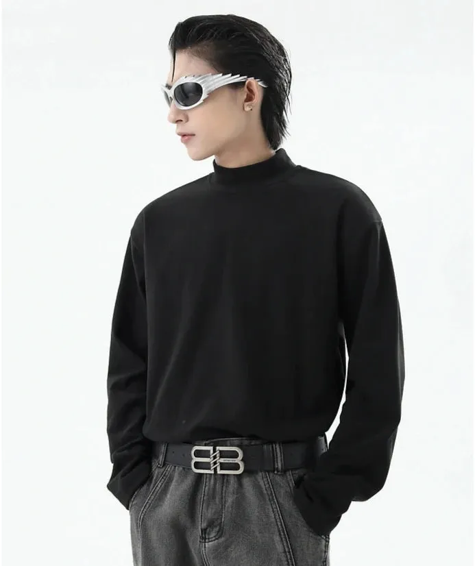 Boxy Mock-Neck Long Sleeve Sweatshirt