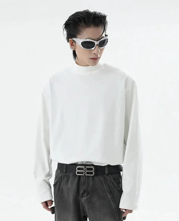 Boxy Mock-Neck Long Sleeve Sweatshirt