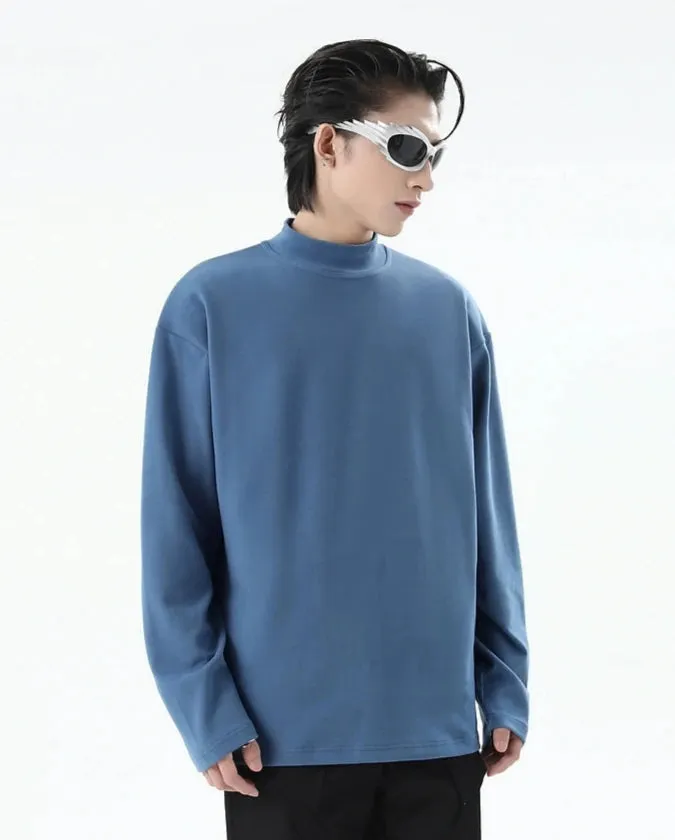 Boxy Mock-Neck Long Sleeve Sweatshirt