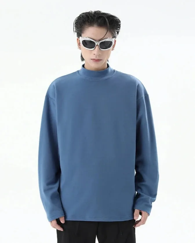 Boxy Mock-Neck Long Sleeve Sweatshirt