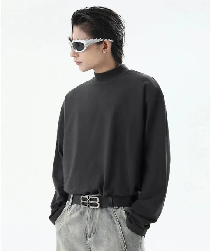 Boxy Mock-Neck Long Sleeve Sweatshirt