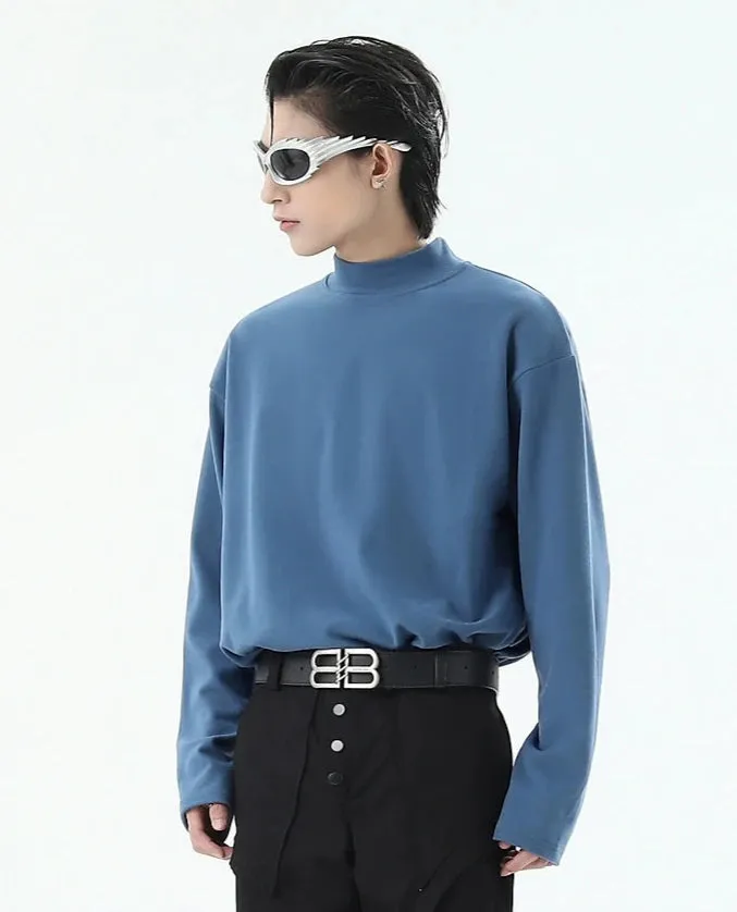 Boxy Mock-Neck Long Sleeve Sweatshirt
