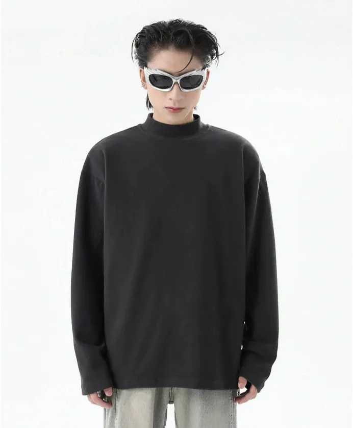 Boxy Mock-Neck Long Sleeve Sweatshirt