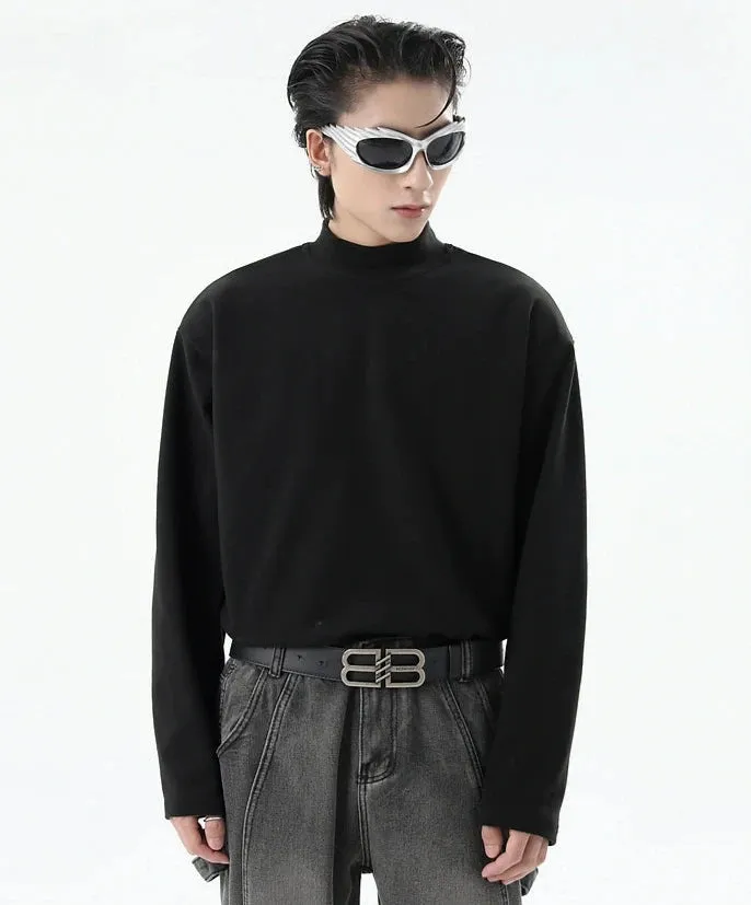 Boxy Mock-Neck Long Sleeve Sweatshirt