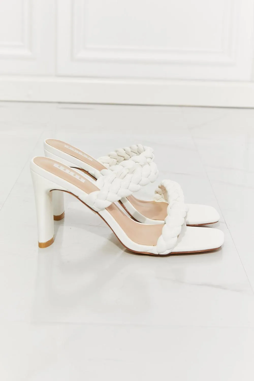 Braided Block Heel Sandals White