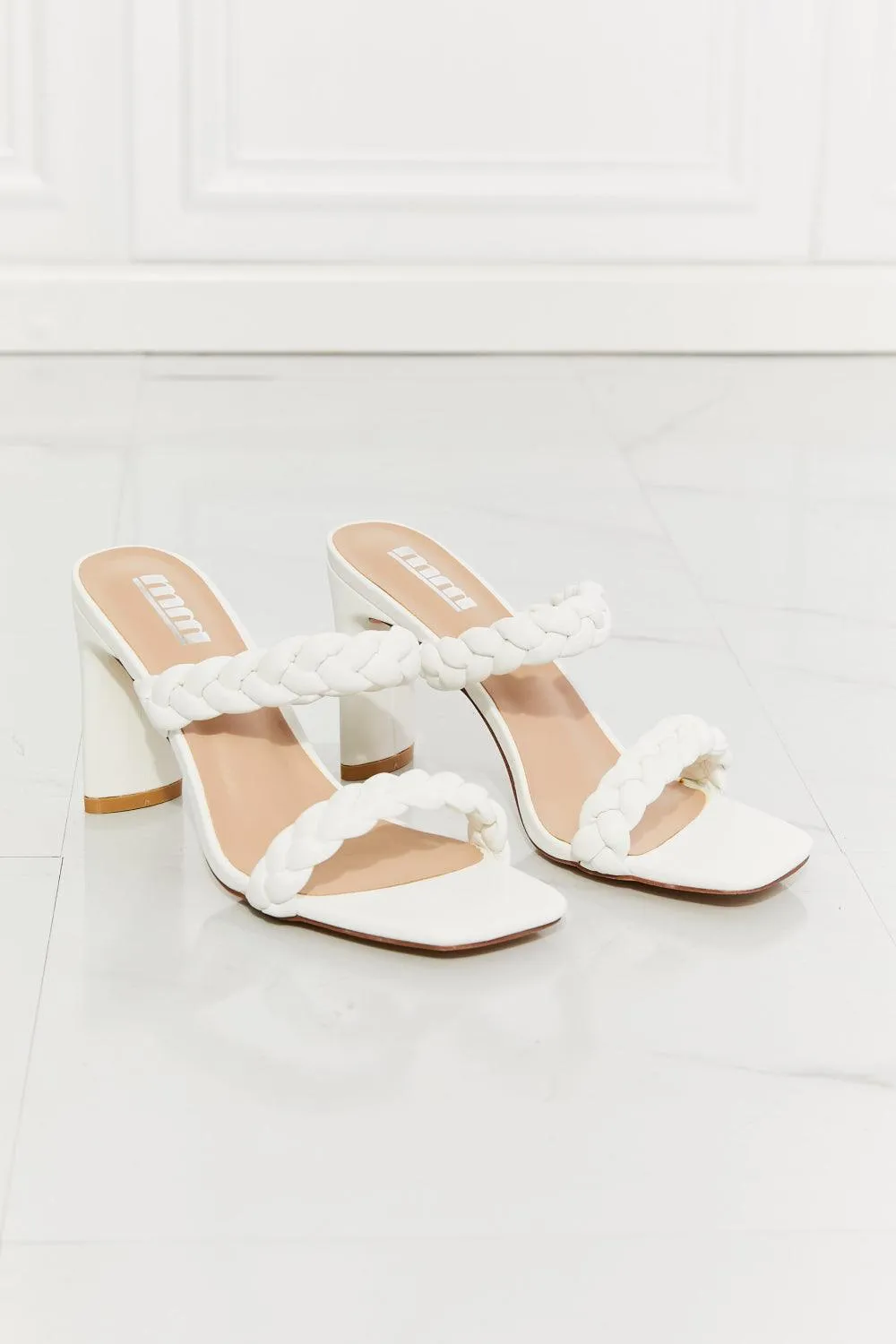 Braided Block Heel Sandals White