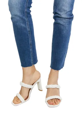 Braided Block Heel Sandals White