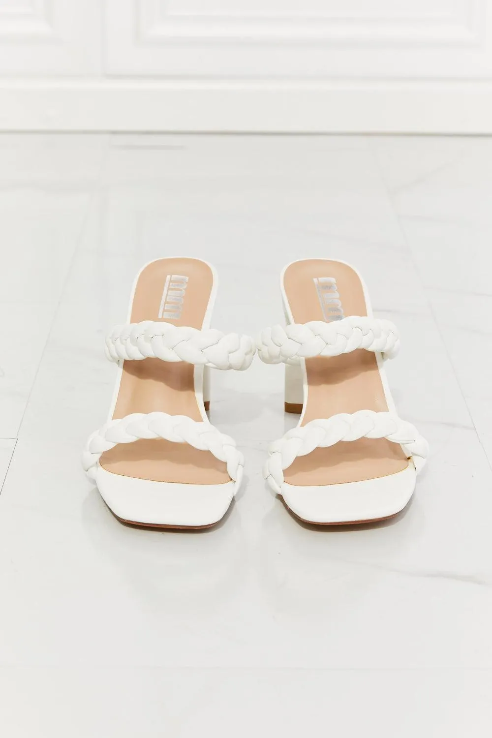 Braided Block Heel Sandals White