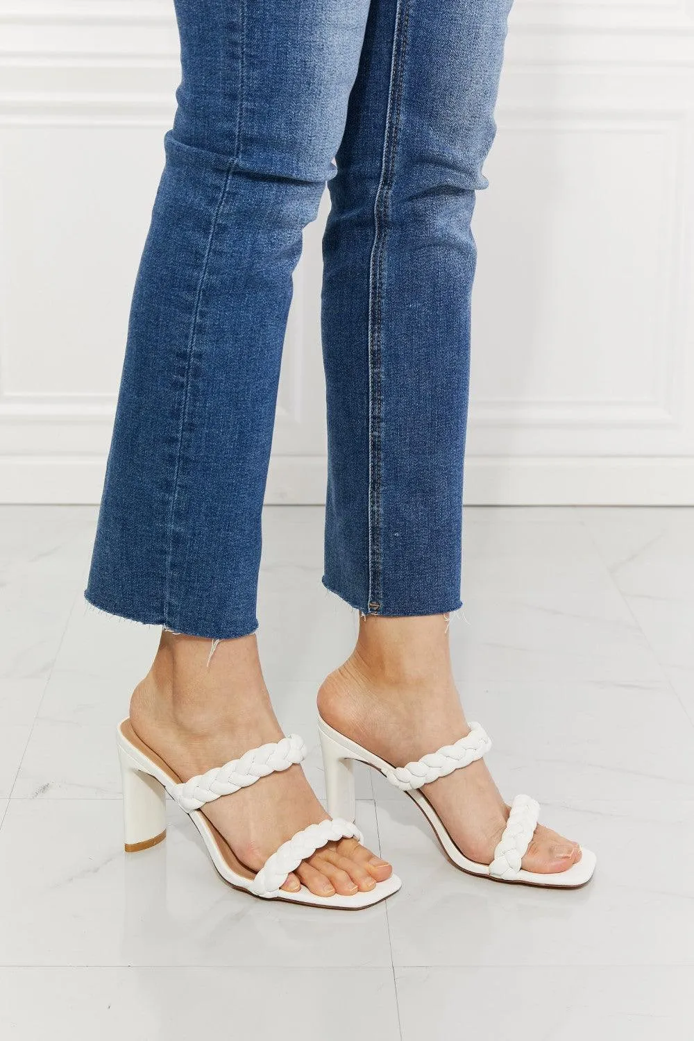 Braided Block Heel Sandals White