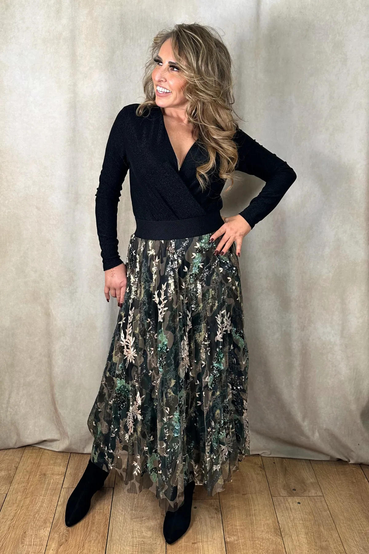 Camouflage Sequin Net Skirt