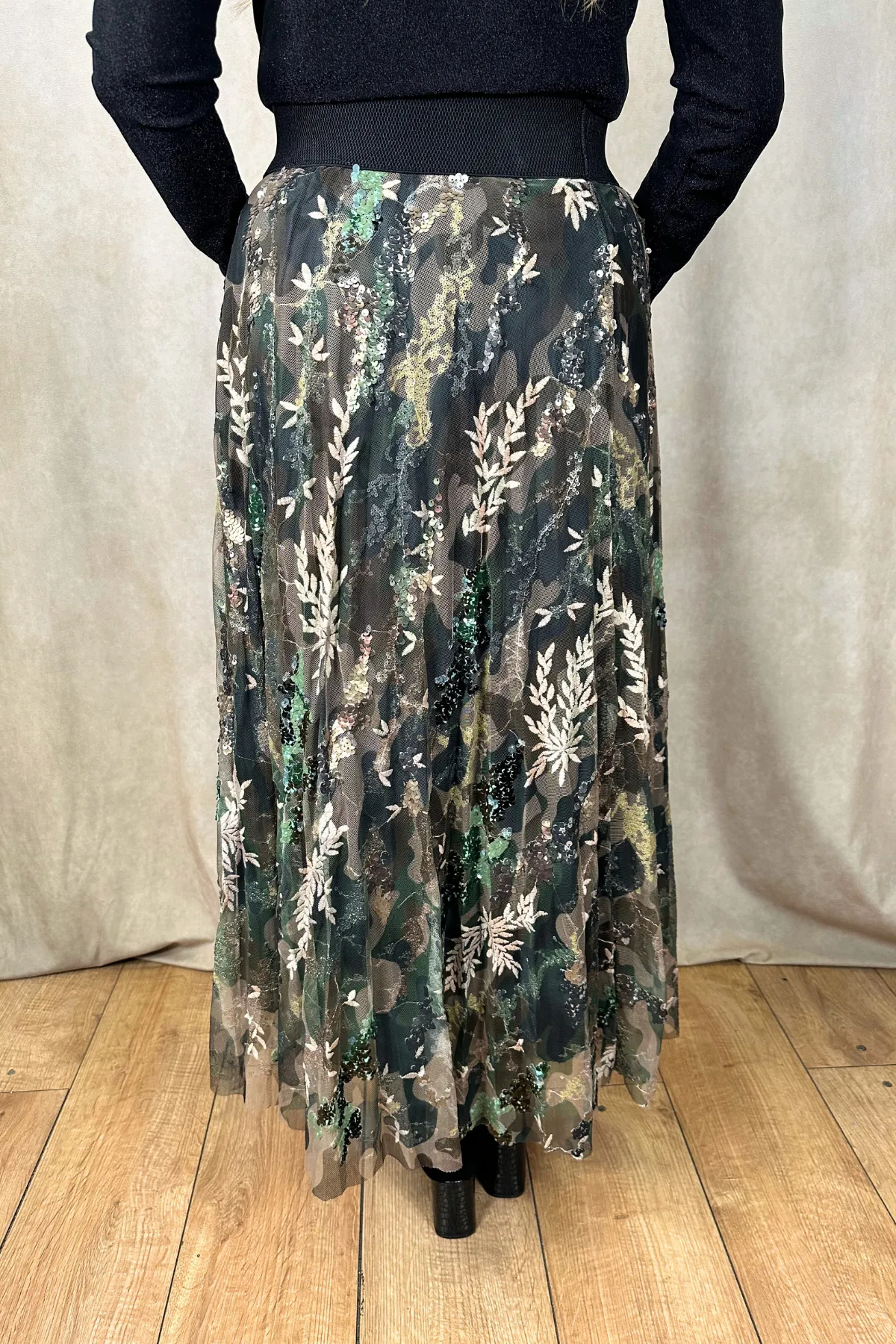 Camouflage Sequin Net Skirt