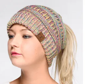 C.C FOUR TONE PONYTAIL BEANIE-MB-816A