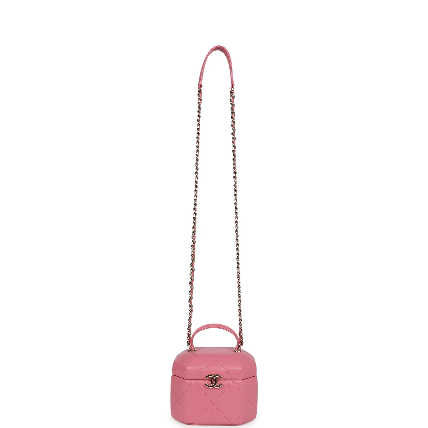 Chanel Mini Hexagon Top Handle Vanity Case Dark Pink Lambskin Gold Hardware