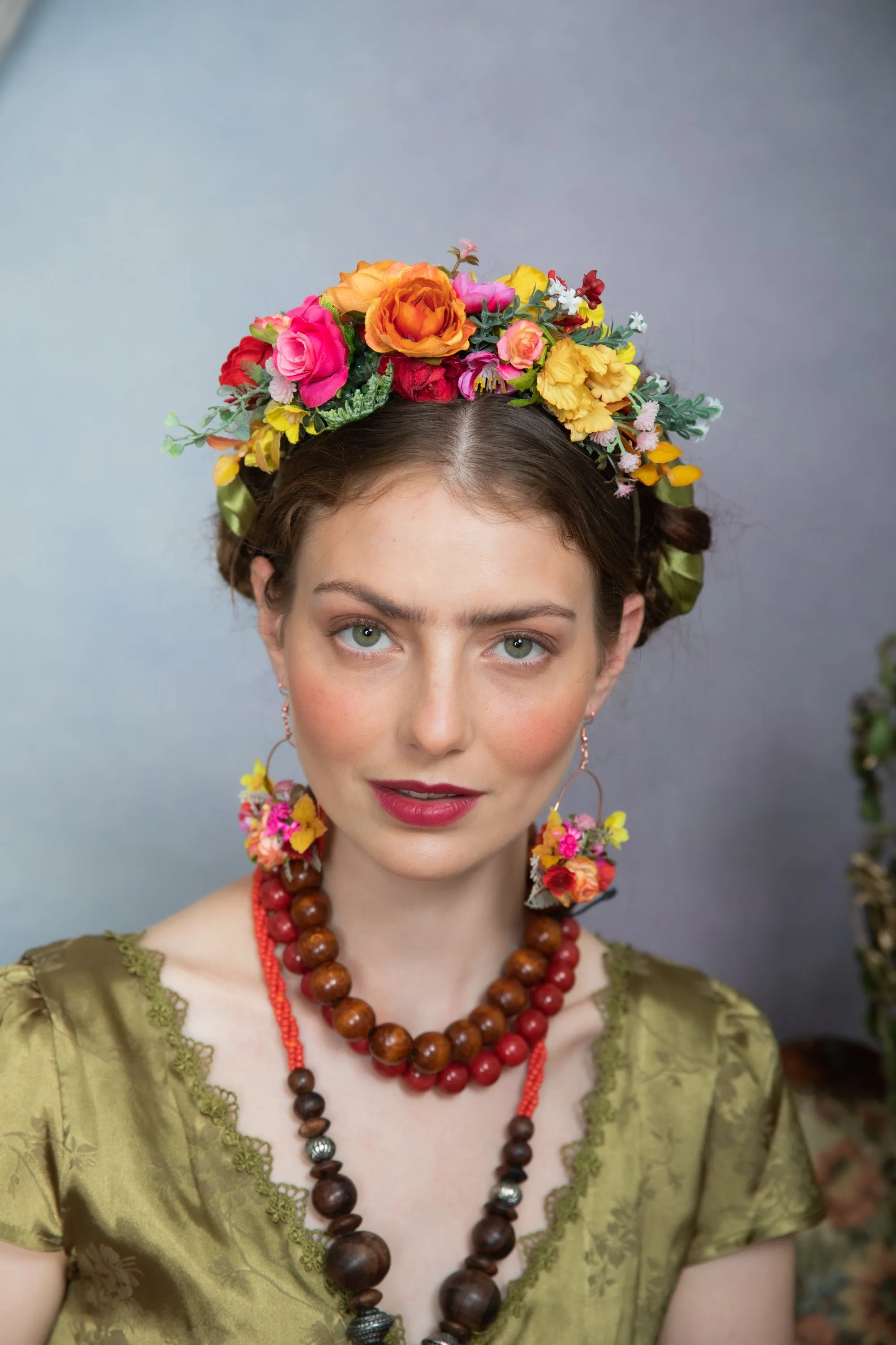 Colourful flower circle earrings